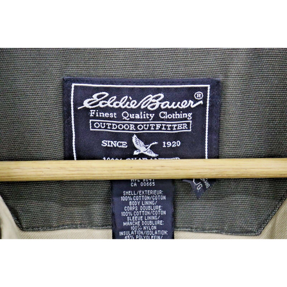 Eddie Bauer Barn Chore Rustic 90's Zip Jacket Leather Collar Olive Men L Tall - Picture 3 of 16